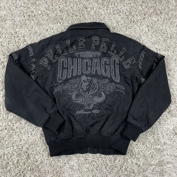 Pelle Pelle Chicago Tribute Rhine Stone Leather Bomber Jacket