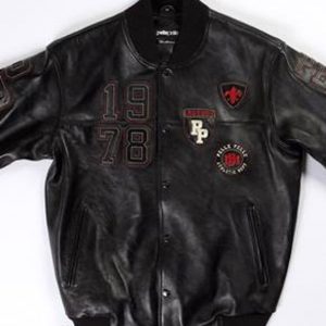 Pelle Pelle Mens Black Bomber Varsity Leather Jacket