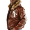 Pelle Pelle Mens Crocodile Skin Fur Hooded Brown Leather Jacket