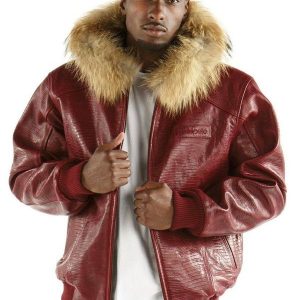 Pelle Pelle Mens Crocodile Skin Red Leather Jacket