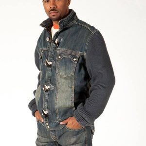 Pelle Pelle Mens Dark Gray Denim Bomber Jacket