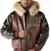 Pelle Pelle Mens Fur Hooded Brown Leather Jacket