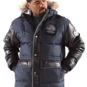 Pelle Pelle Mens Navy Puffer Long Fur Hooded Coat