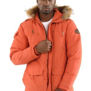 Pelle Pelle Mens Orange Fur Hooded Puffer Jacket