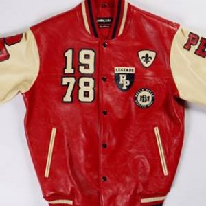 Pelle Pelle Mens Red Varsity Bomber Leather Jacket