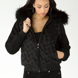 Pelle Pelle Womens Anniversary Black Fur Hooded Jacket