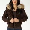 Pelle Pelle Womens Anniversary Brown Fur Hooded Jacket