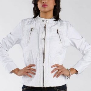 Pelle Pelle Womens Biker Bomber White Wool Jacket