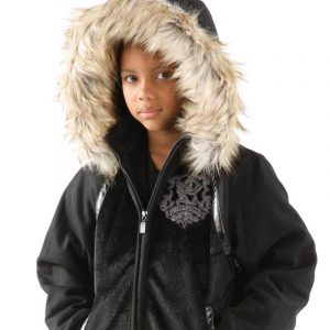 Pelle Pelle Kids Fur Hooded Black Jacket