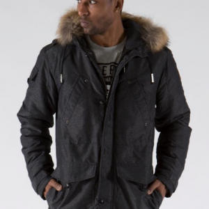 Pelle Pelle Mens Fur Hooded Snorkel Denim Charcoal Long Coat