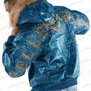 Pelle Pelle Mens Signature Crocodile Skin Blue Leather Jacket