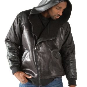 Pelle Pelle Worldwide Trademark Bomber Leather Black Jacket