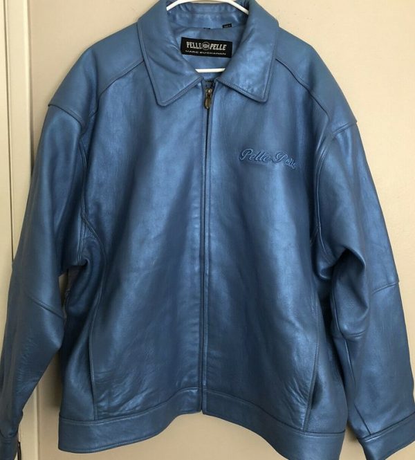 Pelle Pelle Marc Buchanan Metallic Blue Puma On The Back Leather Jacket