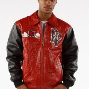 Pelle Pelle Mens Black and Red Winged Leather Jacket