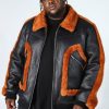 Pelle Pelle Mens Leather Look Faux Fur Trim Aviator Jacket