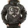 Pelle Pelle Black PP Crest Fur Hood Leather Jacket