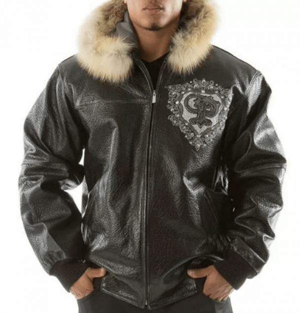 Pelle Pelle Black PP Crest Fur Hood Leather Jacket