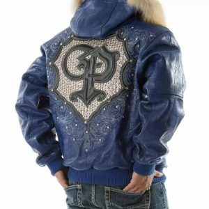 Pelle Pelle Blue PP Crest Fur Hood Leather Jacket