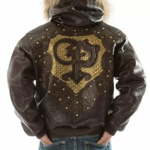 Pelle Pelle Brown PP Crest Fur Hood Leather Jacket
