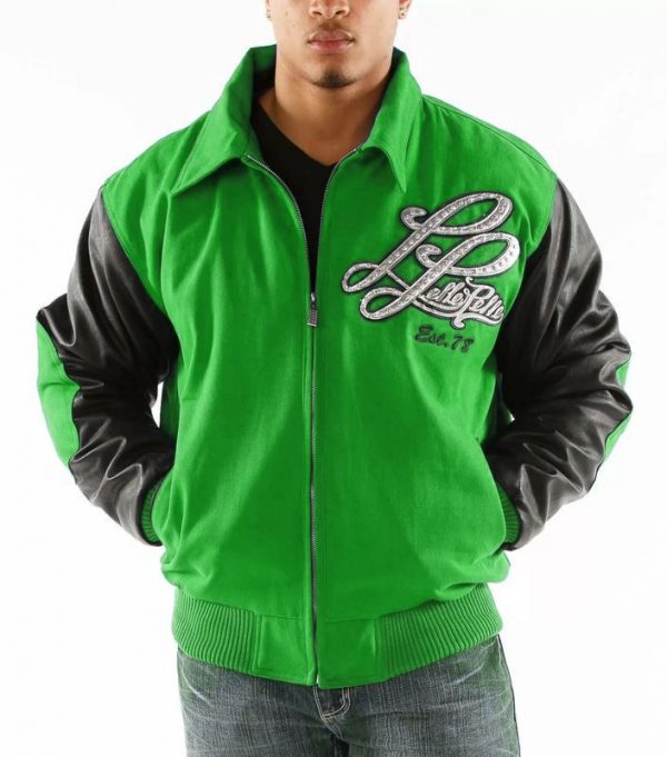 Pelle Pelle Mens Green and Black Varsity Jacket