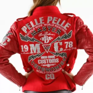 Pelle Pelle Red MC Studded Varsity Jacket