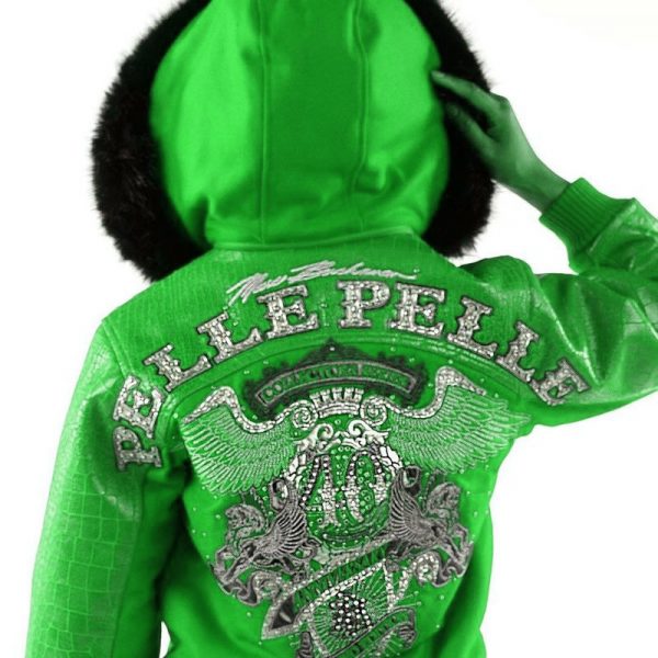 Pelle Pelle Womens 40th Anniversary Green Fur Hooded Jacket
