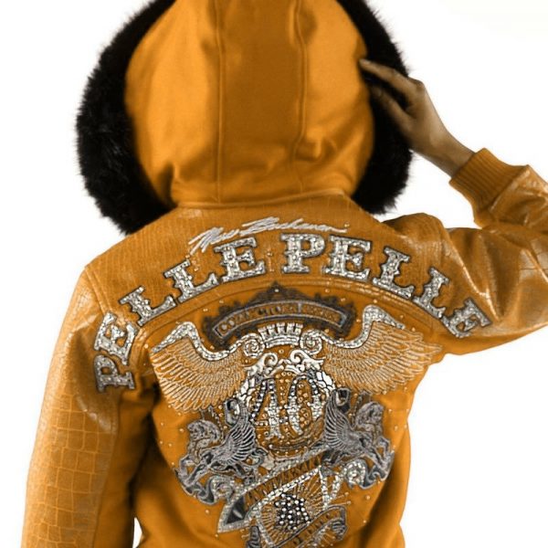 Pelle Pelle Womens 40th Anniversary Mustard Fur Hooded Jacket