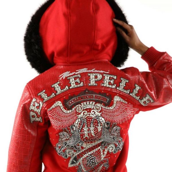Pelle Pelle Womens 40th Anniversary Red Fur Hooded Jacket