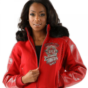 Pelle Pelle Womens 40th Anniversary Red Fur Hooded Jacket