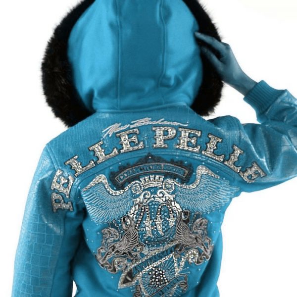 Pelle Pelle Womens 40th Anniversary Turquoise Fur Hooded Jacket