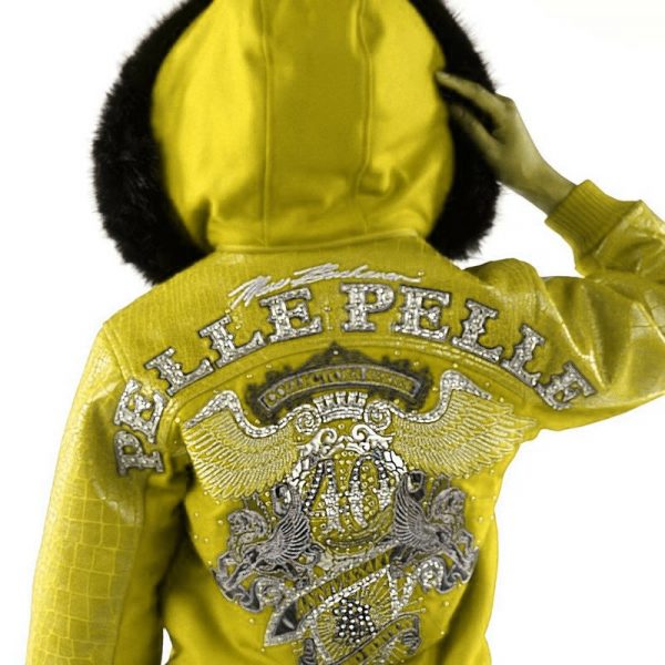 Pelle Pelle Womens 40th Anniversary Yellow Fur Hooded Jacket