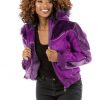 Pelle Pelle Womens Dark Purple Fur Hooded Bomber Jacket