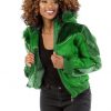 Pelle Pelle Womens Dull Green Fur Hooded Bomber Jacket