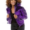 Pelle Pelle Womens Purple Fur Hooded Bomber Jacket