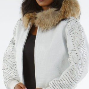 Pelle Pelle Womens White Fur Hoodie Leather Jacket