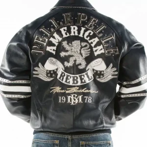 American Rebel Navy Blue Pelle Pelle Studded Jacket