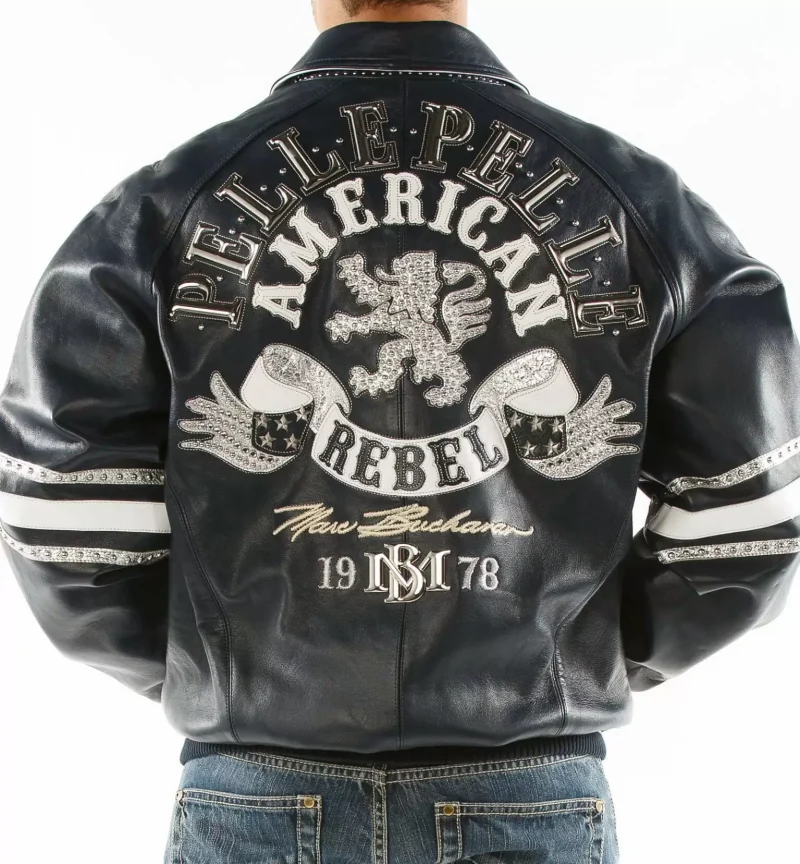 American Rebel Navy Blue Pelle Pelle Studded Jacket