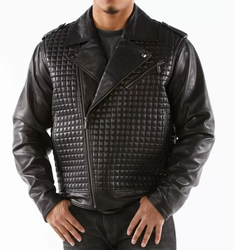 Pelle Pelle Black Houndstooth Biker Leather Jacket
