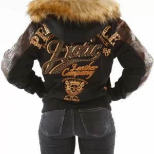 Pelle Pelle Brown Exotic Fur Hood Black Jacket