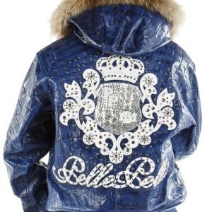 Pelle Pelle Crest Leather Blue Jacket With Fur Collar