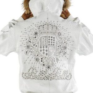 Pelle Pelle Crest White Leather Jacket With Fur Collar