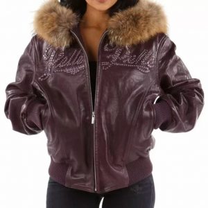 Pelle Pelle Purple Encrusted Studded Fur Hood Jacket