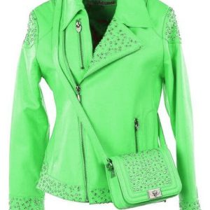 Pelle Pelle Studded Asymmetrical Princess Cut Green Jacket