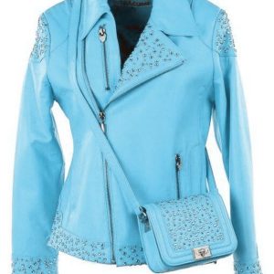 Pelle Pelle Studded Asymmetrical Princess Cut Light Blue Jacket