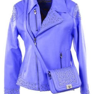 Pelle Pelle Studded Asymmetrical Princess Cut Nile Blue Jacket