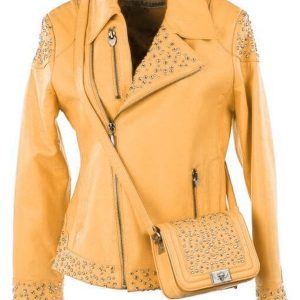 Pelle Pelle Studded Asymmetrical Princess Cut Orange Jacket