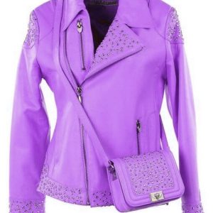 Pelle Pelle Studded Asymmetrical Princess Cut Purple Jacket