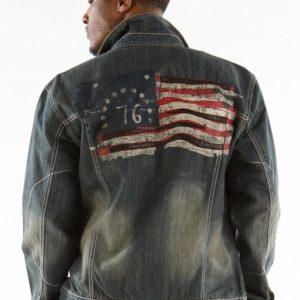 Pelle Pelle MB American Flag Denim Gray Jacket