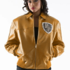 Pelle Pelle Womens Encrusted Varsity Mustard Jacket