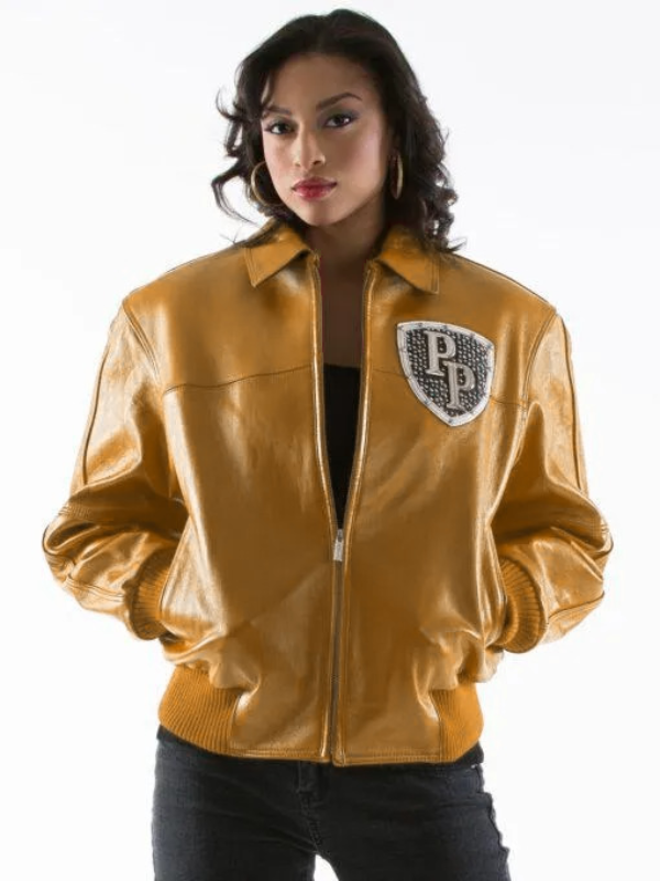 Pelle Pelle Womens Encrusted Varsity Mustard Jacket